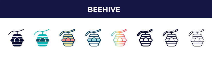 Poster - beehive icon in 8 styles. line, filled, glyph, thin outline, colorful, stroke and gradient styles, beehive vector sign. symbol, logo illustration. different style icons set.