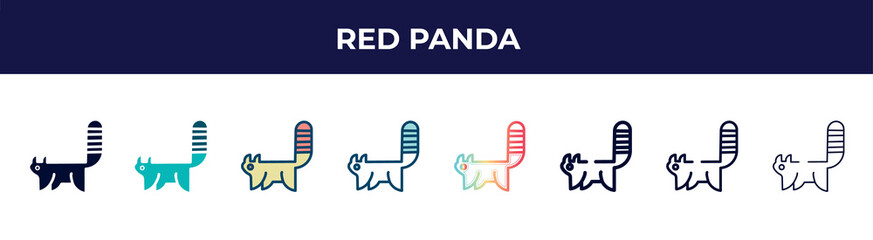 red panda icon in 8 styles. line, filled, glyph, thin outline, colorful, stroke and gradient styles, red panda vector sign. symbol, logo illustration. different style icons set.