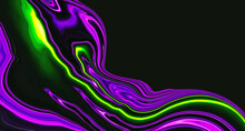 Bright Fluid Purple Black Neon Green Texture Background. Abstract Liquid Ink Violet Wave. Art Trippy Luxury Digital Screen. Fantasy Metaverse Backdrop. Banner. Template. Virtual Reality. NFT Card.