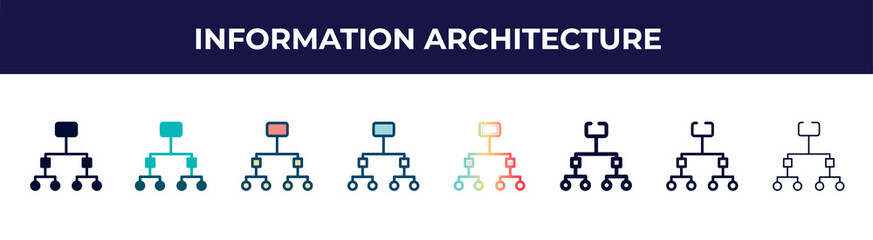 Aufkleber - information architecture icon in 8 styles. line, filled, glyph, thin outline, colorful, stroke and gradient styles, information architecture vector sign. symbol, logo illustration. different style