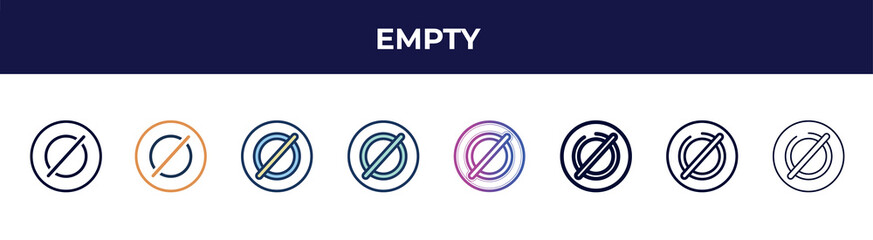 Poster - empty icon in 8 styles. line, filled, glyph, thin outline, colorful, stroke and gradient styles, empty vector sign. symbol, logo illustration. different style icons set.