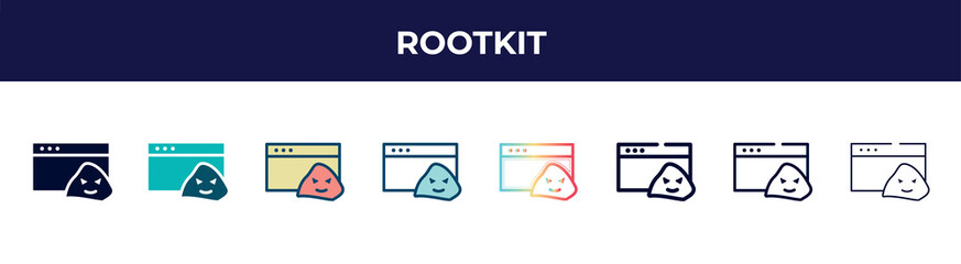 Poster - rootkit icon in 8 styles. line, filled, glyph, thin outline, colorful, stroke and gradient styles, rootkit vector sign. symbol, logo illustration. different style icons set.