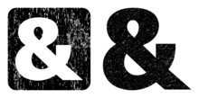 Vector Ampersand Symbol Subtracted Icon. Grunge Ampersand Symbol Stamp, Done With Icon And Rounded Square. Rounded Square Stamp Seal Have Ampersand Symbol Subtracted Shape Inside.