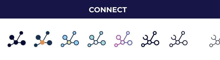 Poster - connect icon in 8 styles. line, filled, glyph, thin outline, colorful, stroke and gradient styles, connect vector sign. symbol, logo illustration. different style icons set.