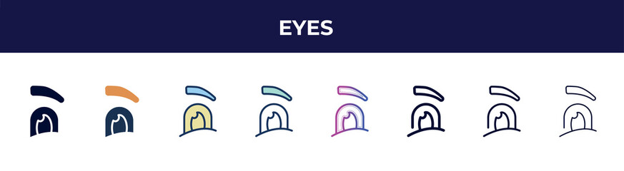 Poster - eyes icon in 8 styles. line, filled, glyph, thin outline, colorful, stroke and gradient styles, eyes vector sign. symbol, logo illustration. different style icons set.
