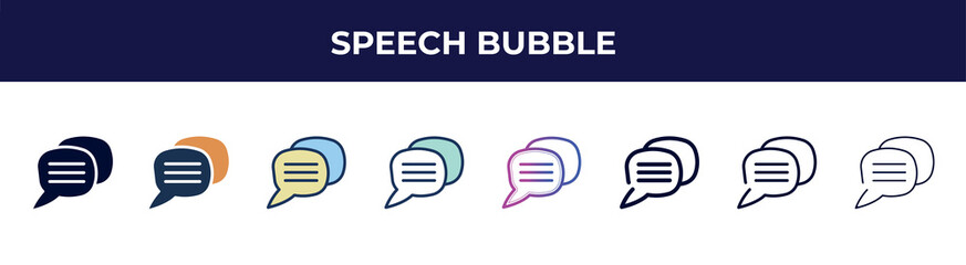 Poster - speech bubble icon in 8 styles. line, filled, glyph, thin outline, colorful, stroke and gradient styles, speech bubble vector sign. symbol, logo illustration. different style icons set.