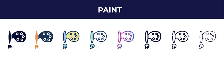Poster - paint icon in 8 styles. line, filled, glyph, thin outline, colorful, stroke and gradient styles, paint vector sign. symbol, logo illustration. different style icons set.