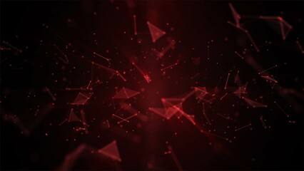Poster - Abstract neon background. Design of glass fragments. Texture of geometric shapes, triangles, lines, points. Chaotic particles. Explosion of the universe. Outer space. Poster for technology, business.