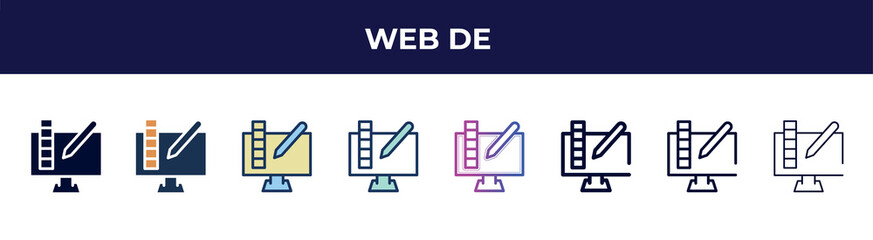 Poster - web de icon in 8 styles. line, filled, glyph, thin outline, colorful, stroke and gradient styles, web de vector sign. symbol, logo illustration. different style icons set.