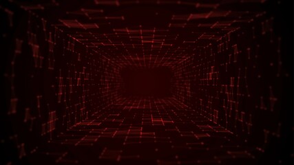 Poster - Neon background frame. Mosaic tunnel design, path grid. Digital network pattern, luminous particles, lines. Plex of triangles. Outer space. The Milky Way. Banner technology, medicine, business.	
