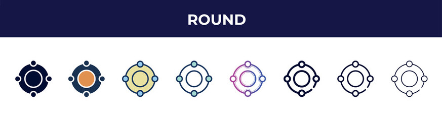 Poster - round icon in 8 styles. line, filled, glyph, thin outline, colorful, stroke and gradient styles, round vector sign. symbol, logo illustration. different style icons set.