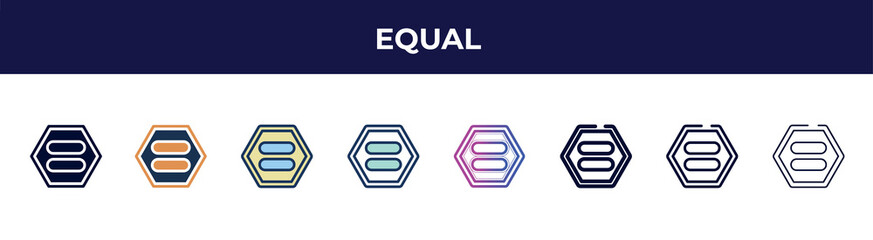 Fototapete - equal icon in 8 styles. line, filled, glyph, thin outline, colorful, stroke and gradient styles, equal vector sign. symbol, logo illustration. different style icons set.