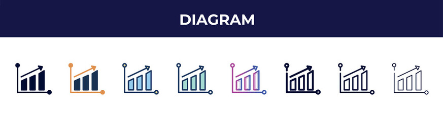 Poster - diagram icon in 8 styles. line, filled, glyph, thin outline, colorful, stroke and gradient styles, diagram vector sign. symbol, logo illustration. different style icons set.