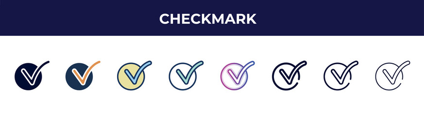 Poster - checkmark icon in 8 styles. line, filled, glyph, thin outline, colorful, stroke and gradient styles,