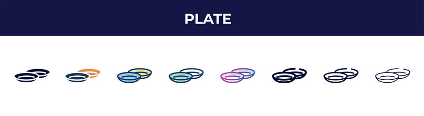 Poster - plate icon in 8 styles. line, filled, glyph, thin outline, colorful, stroke and gradient styles, plate vector sign. symbol, logo illustration. different style icons set.