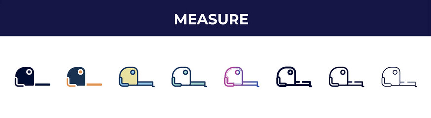 Poster - measure icon in 8 styles. line, filled, glyph, thin outline, colorful, stroke and gradient styles, measure vector sign. symbol, logo illustration. different style icons set.