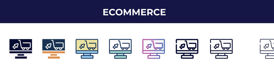 Poster - ecommerce icon in 8 styles. line, filled, glyph, thin outline, colorful, stroke and gradient styles, ecommerce vector sign. symbol, logo illustration. different style icons set.