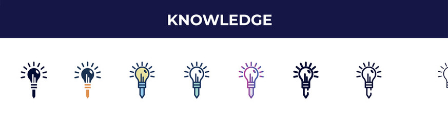 Poster - knowledge icon in 8 styles. line, filled, glyph, thin outline, colorful, stroke and gradient styles, knowledge vector sign. symbol, logo illustration. different style icons set.