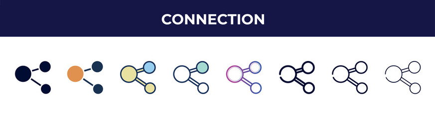 Poster - connection icon in 8 styles. line, filled, glyph, thin outline, colorful, stroke and gradient styles, connection vector sign. symbol, logo illustration. different style icons set.