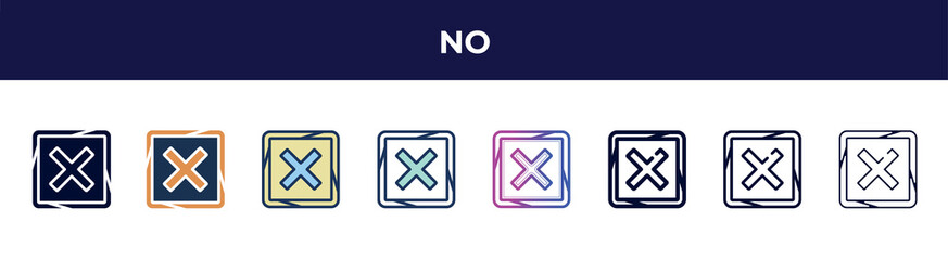 Poster - no icon in 8 styles. line, filled, glyph, thin outline, colorful, stroke and gradient styles, no vector sign. symbol, logo illustration. different style icons set.
