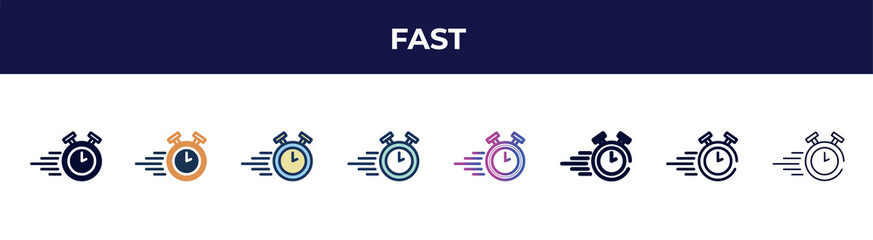 Poster - fast icon in 8 styles. line, filled, glyph, thin outline, colorful, stroke and gradient styles, fast vector sign. symbol, logo illustration. different style icons set.