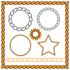 Set of vector ropes or ropes and brushes for the design of frames of different shapes