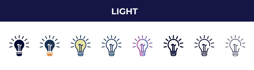 Poster - light icon in 8 styles. line, filled, glyph, thin outline, colorful, stroke and gradient styles, light vector sign. symbol, logo illustration. different style icons set.