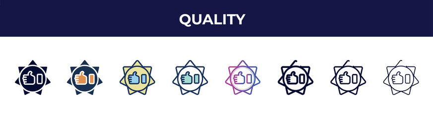 Poster - quality icon in 8 styles. line, filled, glyph, thin outline, colorful, stroke and gradient styles, quality vector sign. symbol, logo illustration. different style icons set.