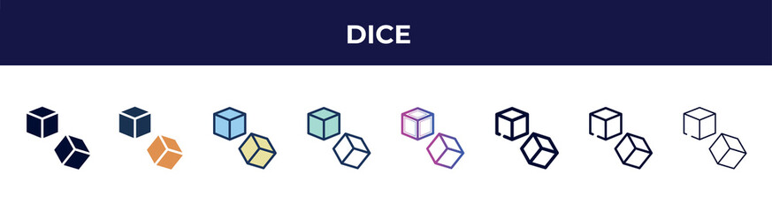 Aufkleber - dice icon in 8 styles. line, filled, glyph, thin outline, colorful, stroke and gradient styles, dice