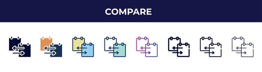 Fototapete - compare icon in 8 styles. line, filled, glyph, thin outline, colorful, stroke and gradient styles, compare vector sign. symbol, logo illustration. different style icons set.