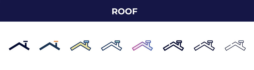 Aufkleber - roof icon in 8 styles. line, filled, glyph, thin outline, colorful, stroke and gradient styles, roof vector sign. symbol, logo illustration. different style icons set.