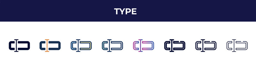 Poster - type icon in 8 styles. line, filled, glyph, thin outline, colorful, stroke and gradient styles, type vector sign. symbol, logo illustration. different style icons set.