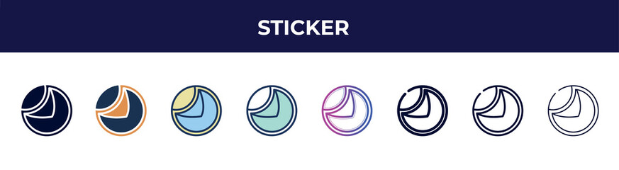 Poster - sticker icon in 8 styles. line, filled, glyph, thin outline, colorful, stroke and gradient styles, sticker vector sign. symbol, logo illustration. different style icons set.