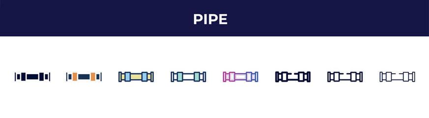 Poster - pipe icon in 8 styles. line, filled, glyph, thin outline, colorful, stroke and gradient styles, pipe