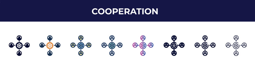 Aufkleber - cooperation icon in 8 styles. line, filled, glyph, thin outline, colorful, stroke and gradient styles, cooperation vector sign. symbol, logo illustration. different style icons set.