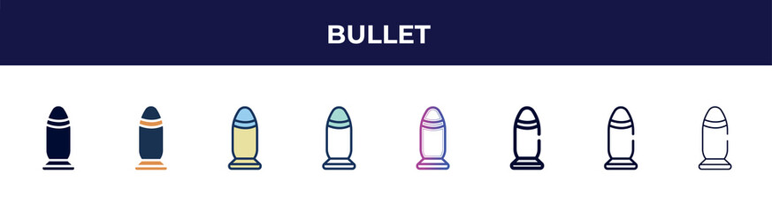 Aufkleber - bullet icon in 8 styles. line, filled, glyph, thin outline, colorful, stroke and gradient styles, bullet vector sign. symbol, logo illustration. different style icons set.