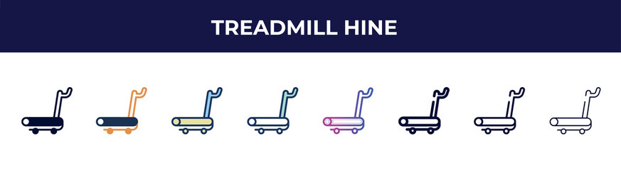 Poster - treadmill hine icon in 8 styles. line, filled, glyph, thin outline, colorful, stroke and gradient styles, treadmill hine vector sign. symbol, logo illustration. different style icons set.