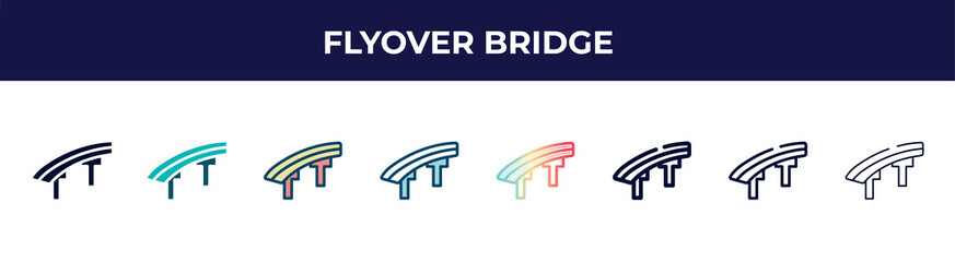 Canvas Print - flyover bridge icon in 8 styles. line, filled, glyph, thin outline, colorful, stroke and gradient styles, flyover bridge vector sign. symbol, logo illustration. different style icons set.