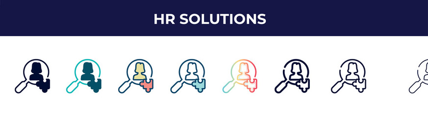 Poster - hr solutions icon in 8 styles. line, filled, glyph, thin outline, colorful, stroke and gradient styles, hr solutions vector sign. symbol, logo illustration. different style icons set.