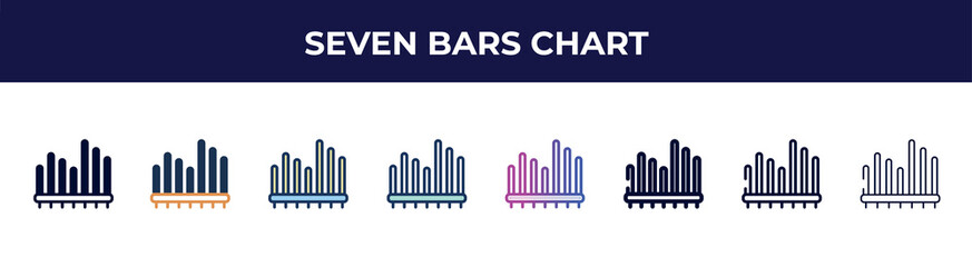 Poster - seven bars chart icon in 8 styles. line, filled, glyph, thin outline, colorful, stroke and gradient styles, seven bars chart vector sign. symbol, logo illustration. different style icons set.