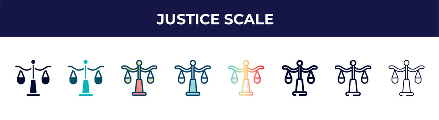 Fototapete - justice scale icon in 8 styles. line, filled, glyph, thin outline, colorful, stroke and gradient styles, justice scale vector sign. symbol, logo illustration. different style icons set.