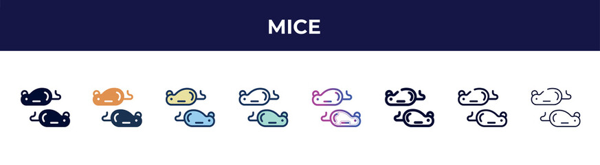 Aufkleber - mice icon in 8 styles. line, filled, glyph, thin outline, colorful, stroke and gradient styles, mice vector sign. symbol, logo illustration. different style icons set.