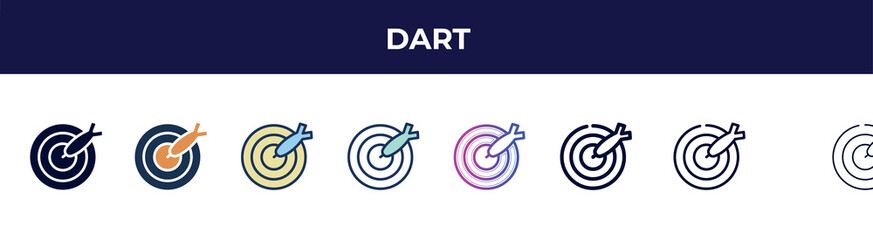 Poster - dart icon in 8 styles. line, filled, glyph, thin outline, colorful, stroke and gradient styles, dart vector sign. symbol, logo illustration. different style icons set.
