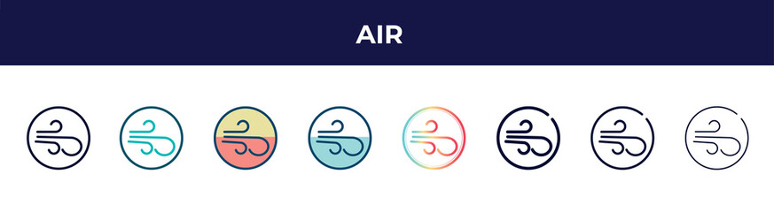 Aufkleber - air icon in 8 styles. line, filled, glyph, thin outline, colorful, stroke and gradient styles, air vector sign. symbol, logo illustration. different style icons set.