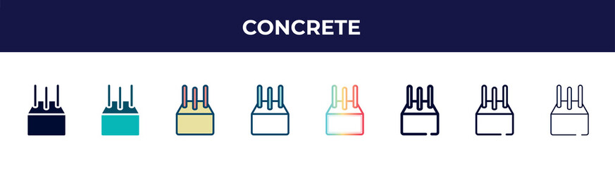 Aufkleber - concrete icon in 8 styles. line, filled, glyph, thin outline, colorful, stroke and gradient styles, concrete vector sign. symbol, logo illustration. different style icons set.