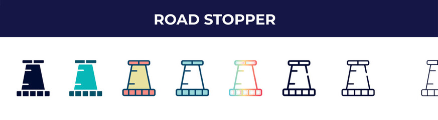 Poster - road stopper icon in 8 styles. line, filled, glyph, thin outline, colorful, stroke and gradient styl