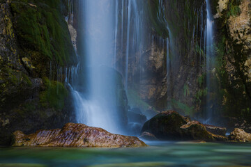 grunas waterfall 2 km behind the village of theth in albania. theth is a small village in shkodër co