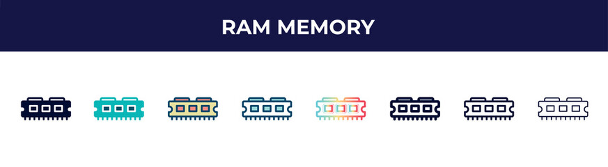 Poster - ram memory icon in 8 styles. line, filled, glyph, thin outline, colorful, stroke and gradient styles, ram memory vector sign. symbol, logo illustration. different style icons set.