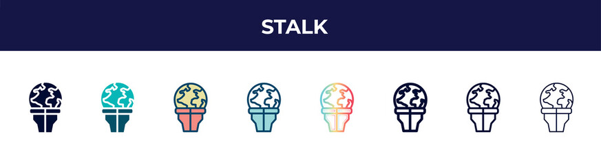 Poster - stalk icon in 8 styles. line, filled, glyph, thin outline, colorful, stroke and gradient styles, stalk vector sign. symbol, logo illustration. different style icons set.