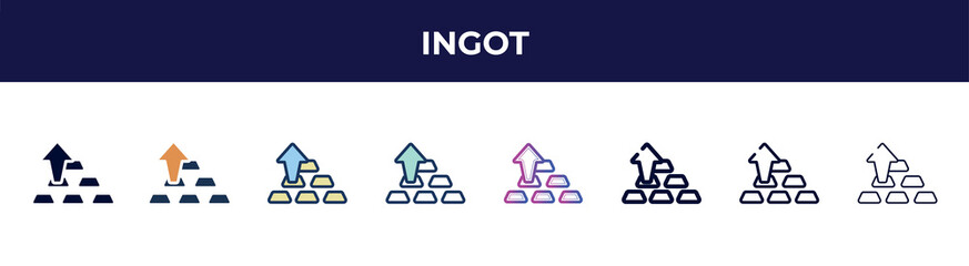 ingot icon in 8 styles. line, filled, glyph, thin outline, colorful, stroke and gradient styles, ingot vector sign. symbol, logo illustration. different style icons set.